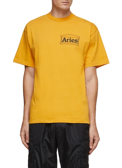 Shop Aries Branded Temple Graphic Print Cotton Crewneck T-shirt In Yellow