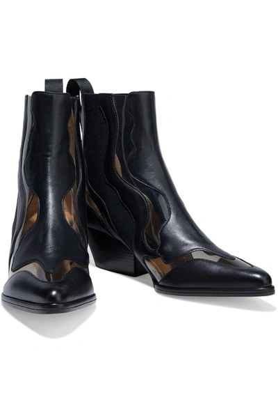Shop Sergio Rossi Sr Milano Pvc-trimmed Leather Ankle Boots In Black