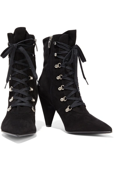 Shop Gianvito Rossi Waterloo 85 Lace-up Suede Ankle Boots In Black