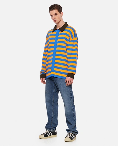 Sunnei Blue/orange Striped Long Sleeved Polo Shirt In Yellow