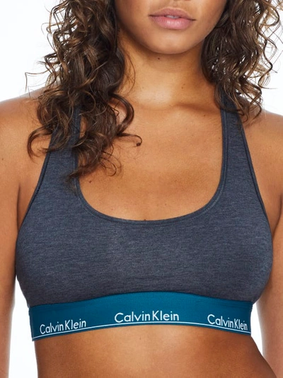 Shop Calvin Klein Modern Cotton Racerback Bralette In Charcoal Heather