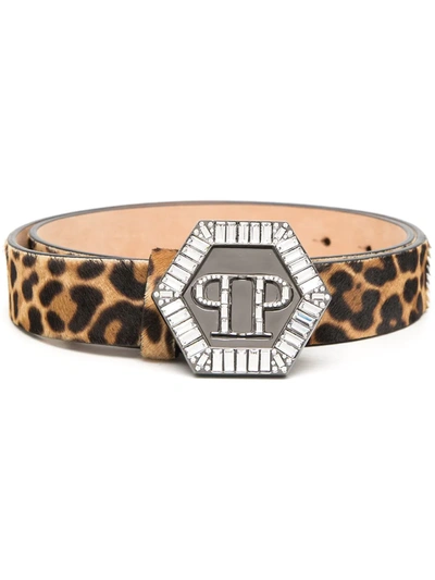 Shop Philipp Plein Hexagon Leopard-print Belt In Yellow