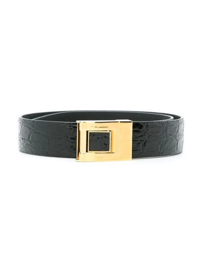 Shop Saint Laurent Crocodile-effect Leather Belt In Black