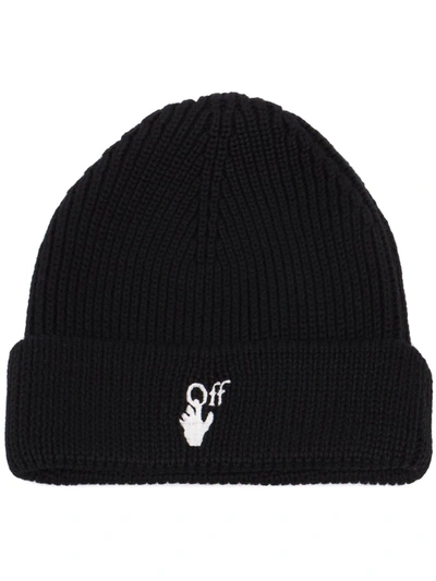 Shop Off-white Logo-embroidered Wool Beanie In Black
