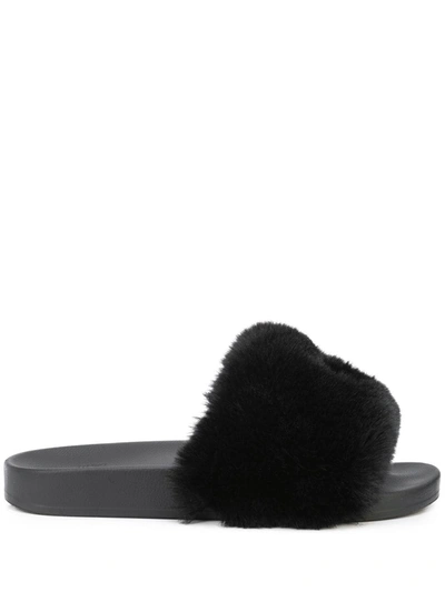 Shop Mcm Mena Faux-fur Pool Slides In Black