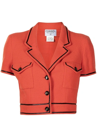 Chanel Pre-owned 1995 CC Button Cropped Jacket - Orange