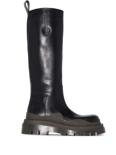 Shop Bottega Veneta Bv Tire Knee-high Leather Boots In Black