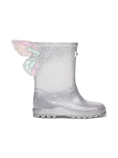 Shop Sophia Webster Glitter Butterfly Rainboots In Silver