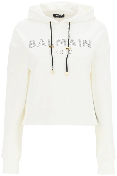 Shop Balmain Cropped Hoodie With Logo In Mixed Colours