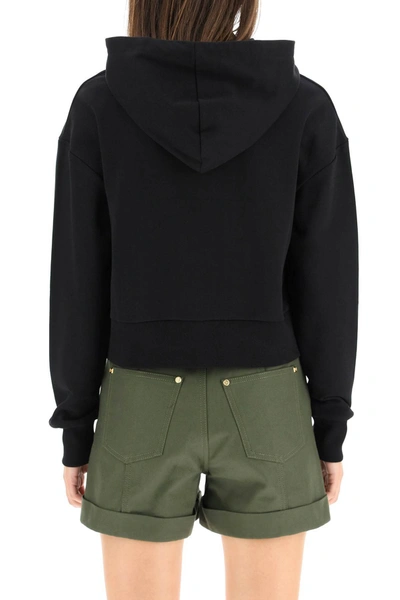 Shop Balmain Cropped Hoodie With Logo In Black