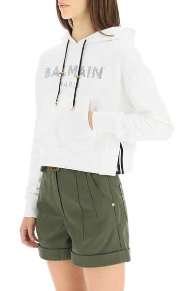 Shop Balmain Cropped Hoodie With Logo In Mixed Colours