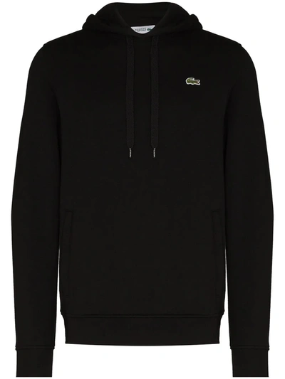 Shop Lacoste Logo-embroidered Cotton Hoodie In Black