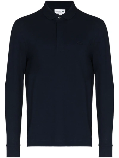 Shop Lacoste Logo-embroidered Long-sleeve Polo Shirt In Blue