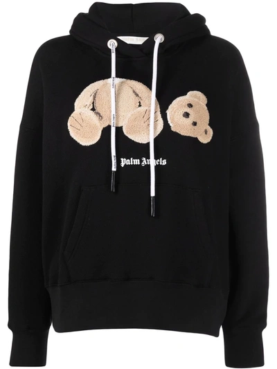 Palm Angels Black Bear Hoodie In Black