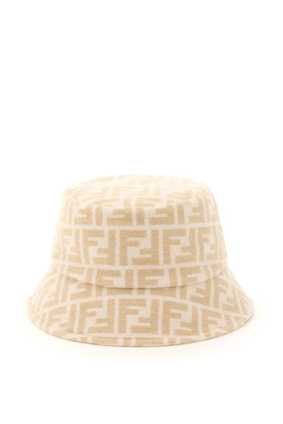 Shop Fendi Ff Wool Bucket Hat In Beige