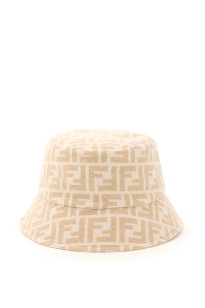 Shop Fendi Ff Wool Bucket Hat In Beige