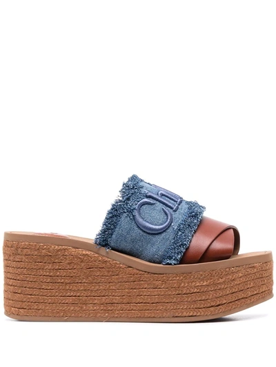 Shop Chloé Woody Platform Slip-on Sandals In Blue