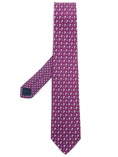 Shop Ferragamo Floral-print Silk Tie In Purple