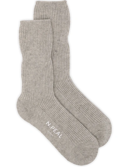 Shop N•peal Rib-knit Cashmere-blend Socks In Grey