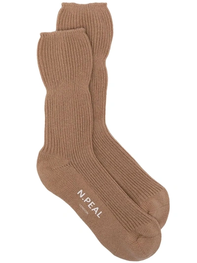 Shop N•peal Rib-knit Cashmere Socks In Brown