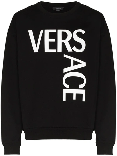 Shop Versace Logo-print Cotton Sweatshirt In Black