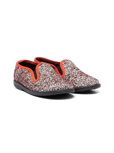 Shop Pèpè Herringbone-pattern Slip-on Loafers In Brown