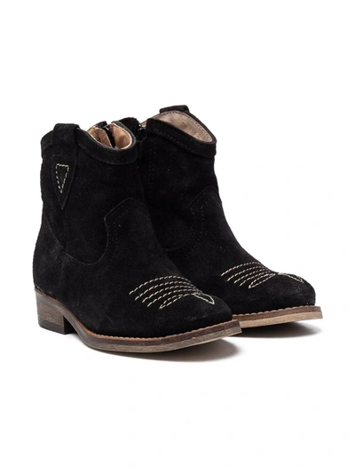 Two Con Me By Pépé Teen Signature-stitiching Ankle Boots In Black