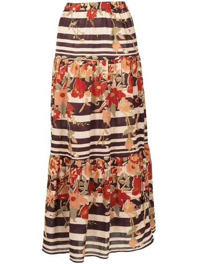 Shop Mes Demoiselles Floral-print Maxi Skirt In Brown