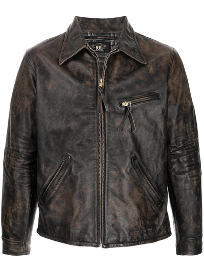 Shop Ralph Lauren Rrl Zipped Leather Jacket In Brown
