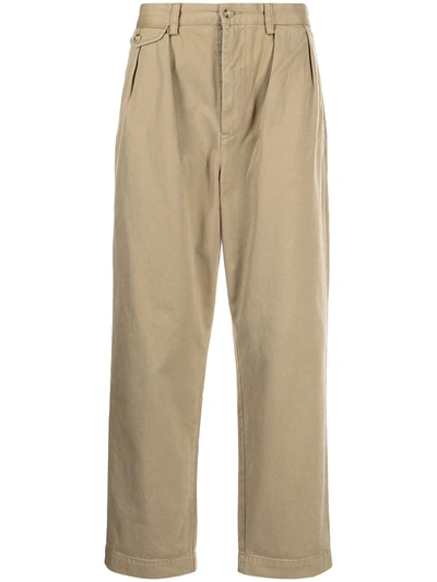 Shop Polo Ralph Lauren Pleat-detail Cotton Trousers In Brown