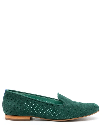 Shop Blue Bird Shoes Perforated Suede Loafers In Green