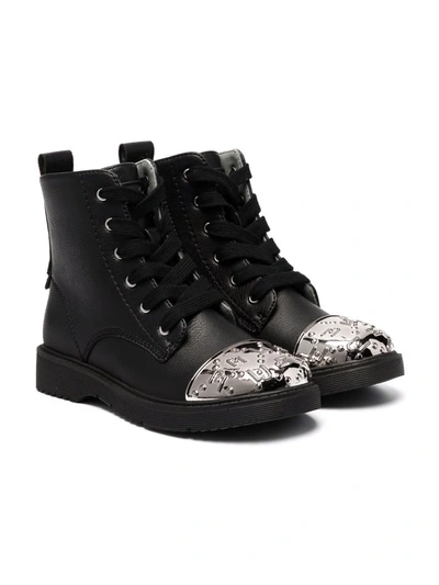Shop Liu •jo Pat 19 Metallic Toe Boots In Black