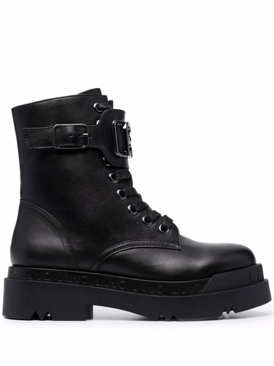 Shop Liu •jo Love 15 Buckle Strap Boots In Black