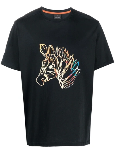 Shop Ps By Paul Smith Dreamscape Zebra-print Organic Cotton T-shirt In 79 Black