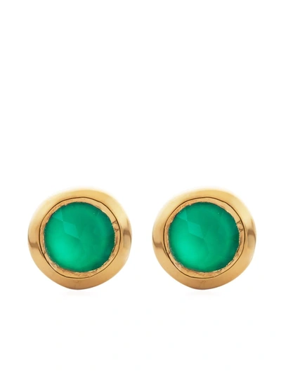 Monica Vinader Gold Plated Vermeil Silver Mini Green Onyx Stud Earrings In Gold