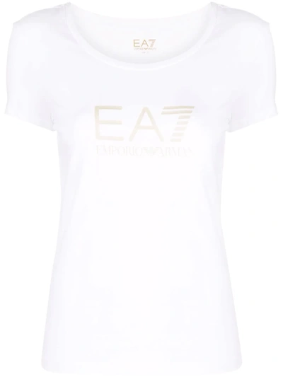 Shop Ea7 Logo-print Cotton T-shirt In White