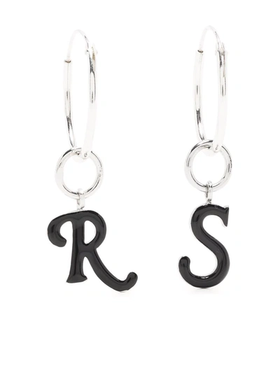 Shop Raf Simons Enamel Logo Hoop Earrings In Silver