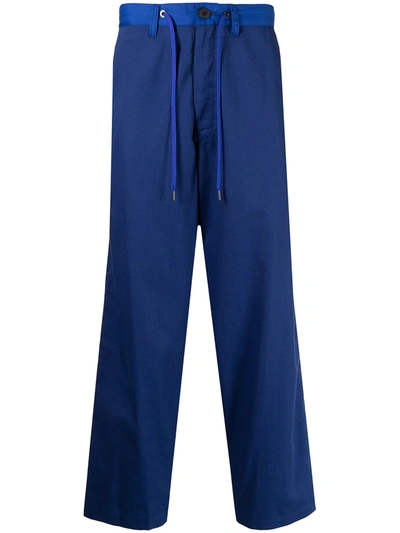 Shop Fumito Ganryu Drawstring Straight-leg Trousers In Blue