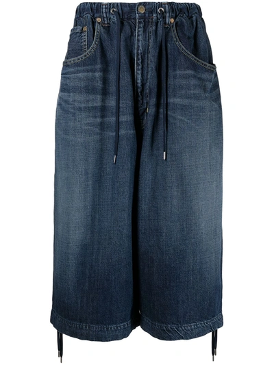 Shop Fumito Ganryu Knee-length Denim Shorts In Blue