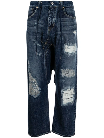 Shop Fumito Ganryu Ripped Straight-leg Jeans In Blue
