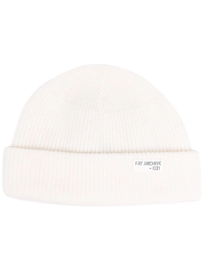 Shop Fay Virgin Wool Logo Beanie Hat In Neutrals