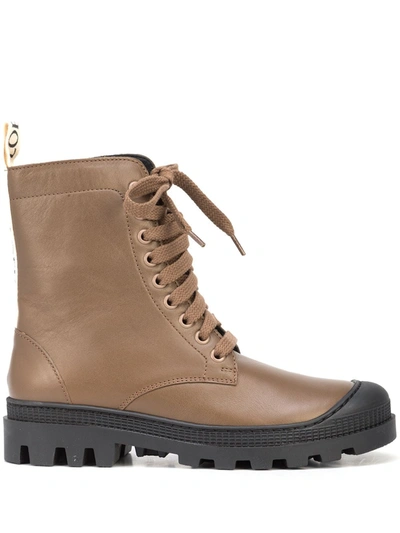 Shop Loewe Leather Lace-up Cargo Boots In Brown