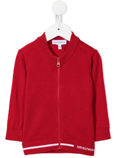 Emporio Armani Zip-up Knitted Cardigan In Red