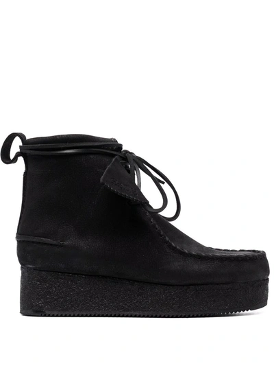 Shop Clarks Originals Wallabee Leather Boots In Black