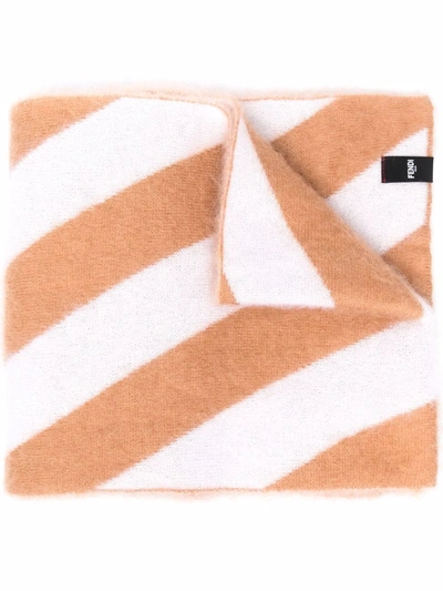 Shop Fendi Striped Mohair-blend Scarf In White