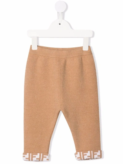 Shop Fendi Intarsia Logo Knitted Track Pants In Neutrals