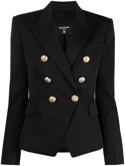Shop Balmain Double-breasted Blazer Jacket In Black