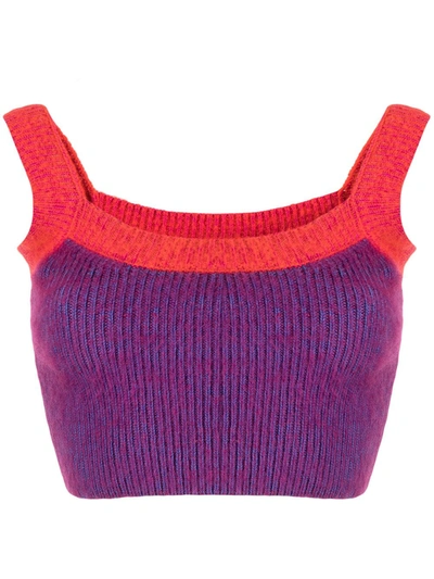 Shop Agr Striped Cropped Knitted Top In Purple