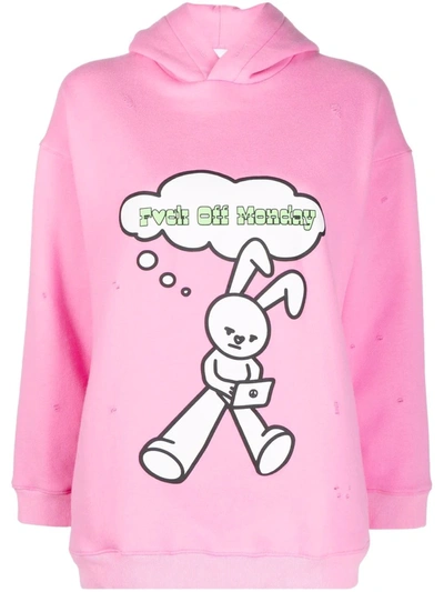 Shop Natasha Zinko Rabbit-print Long-sleeved Hoodie In Pink