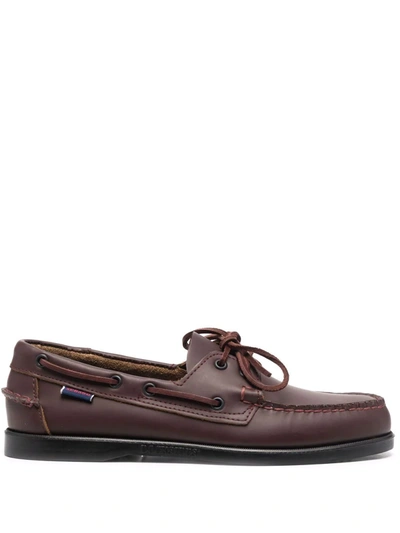 Shop Sebago Lace-up Leather Boat Shoes In Red